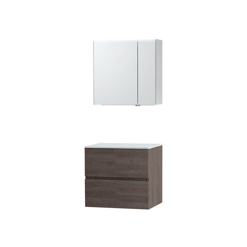 Meuble Molto 70 pour lavabo à poser solid avec armoire de toilette coloris chêne gris