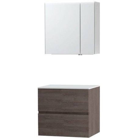 Meuble Molto 70 pour lavabo à poser solid avec armoire de toilette coloris chêne gris