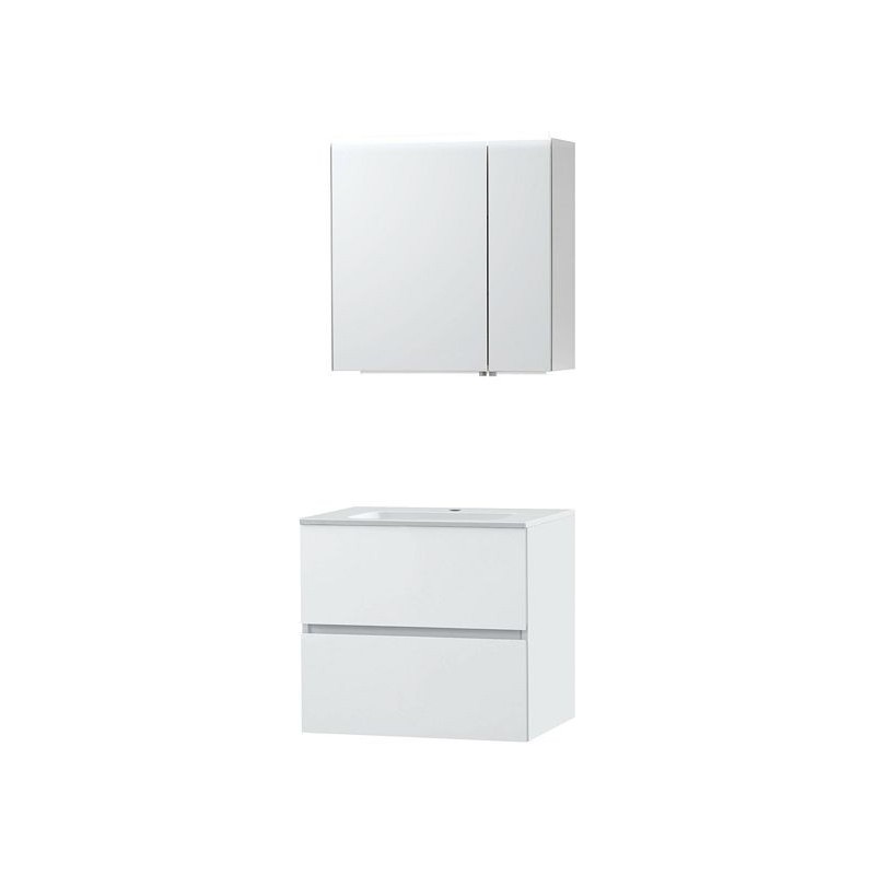 Meuble Molto 70 porcelaine avec armoire de toilette coloris poudre blanc