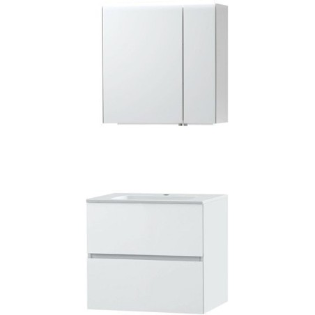 Meuble Molto 70 porcelaine avec armoire de toilette coloris poudre blanc