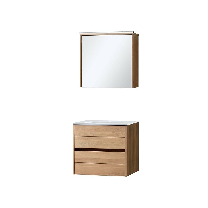 Meuble Molto 70 porcelaine avec armoire de toilette coloris chêne massif