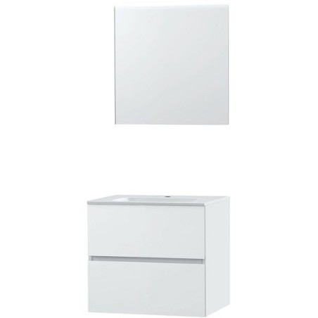 Meuble Molto 70 marbre synthétique avec miroir coloris poudre blanc