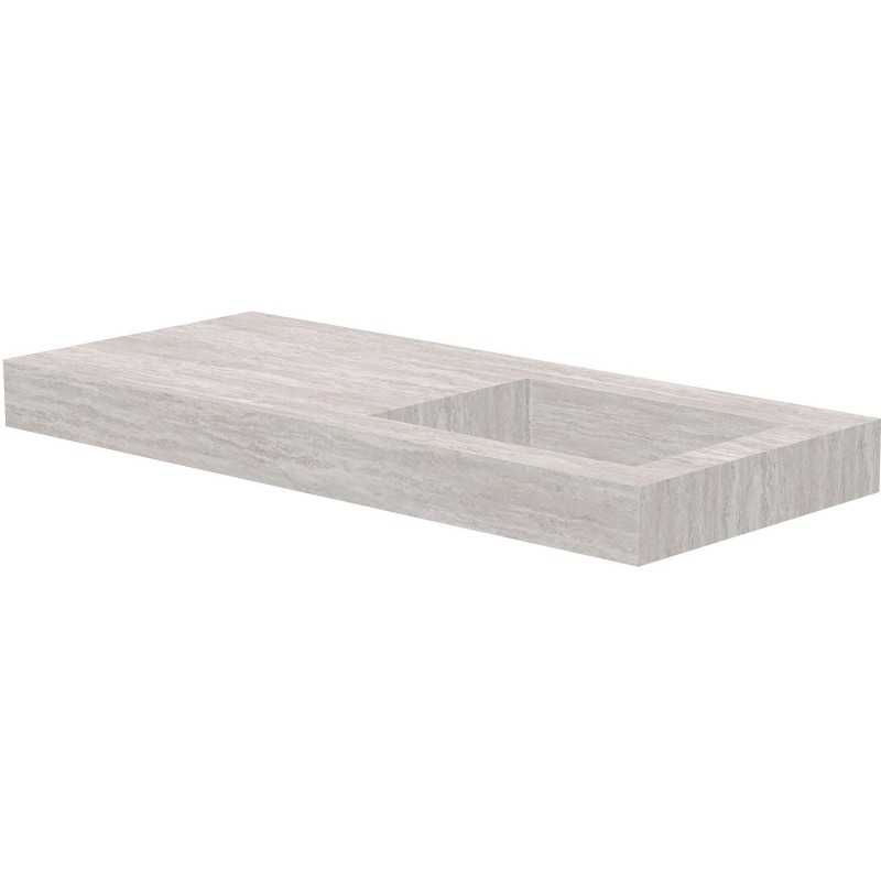 Tablette marbre céramique Puro lavabo S droite L120 H10 sans trou robinet travertin