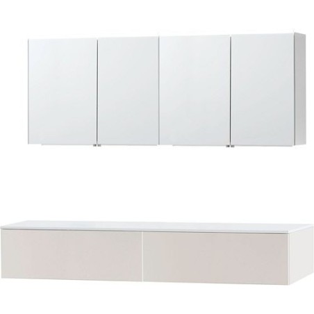 Meuble puro duo beige satin 180 1 tiroir solide à poser armoire toilette