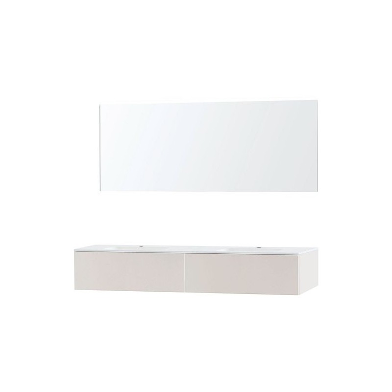 Meuble puro duo beige satin 140 1 tiroir marbre synthétique miroir