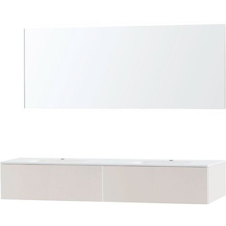 Meuble puro duo beige satin 140 1 tiroir marbre synthétique miroir