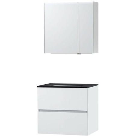 Meuble Molto 70 bleue belge avec armoire de toilette coloris poudre blanc