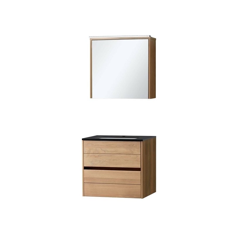 Meuble Molto 70 bleue belge avec armoire de toilette coloris chêne massif