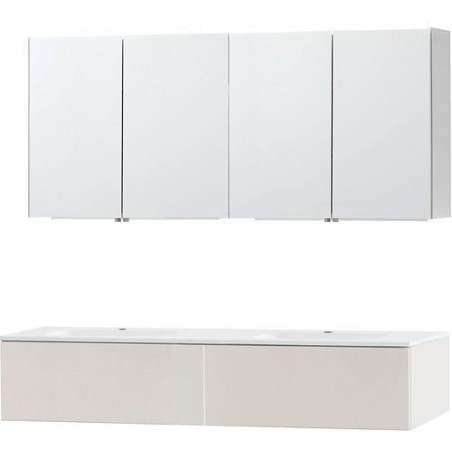 Meuble puro duo beige satin 160 1 lade marbre synthétique armoire toilette