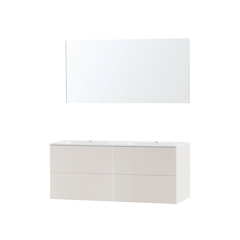 Meuble puro duo beige satin 140 marbre synthétique miroir