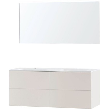 Meuble puro duo beige satin 140 marbre synthétique miroir