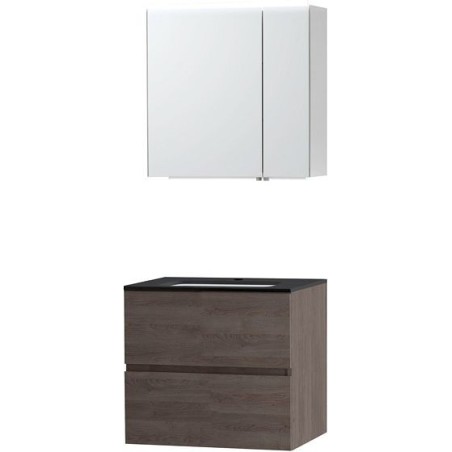 Meuble Molto 70 bleue belge avec armoire de toilette coloris chêne gris