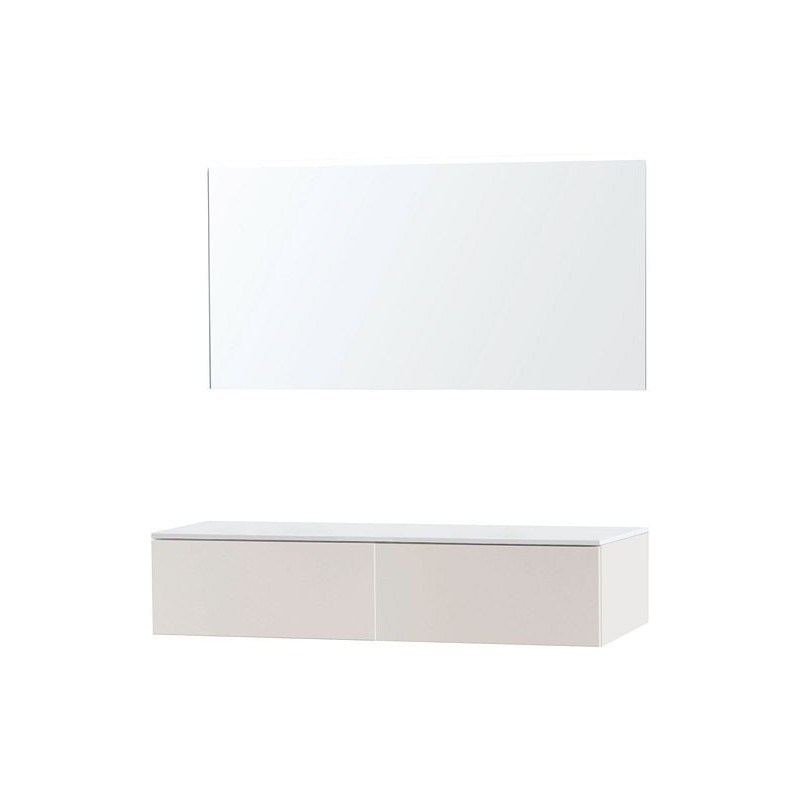 Meuble puro duo beige satin 140 1 tiroir solide à poser miroir