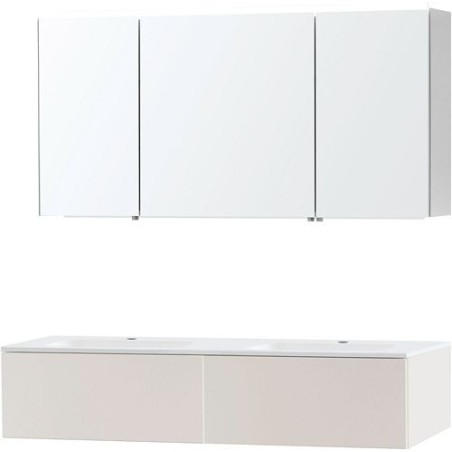 Meuble puro duo beige satin 140 1 tiroir marbre synthétique armoire toilette