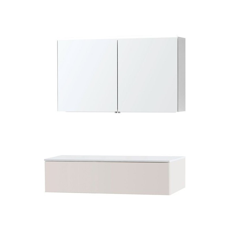 Meuble puro duo beige satin 120 1 tiroir solide à poser armoire toilette