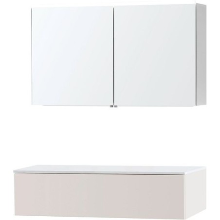 Meuble puro duo beige satin 120 1 tiroir solide à poser armoire toilette