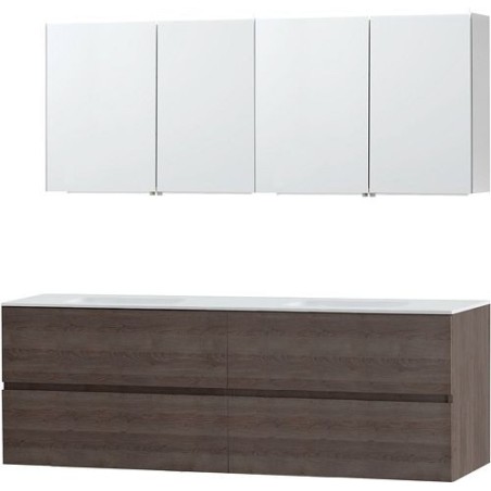 Meuble Molto 180 solid avec armoire de toilette coloris chêne gris