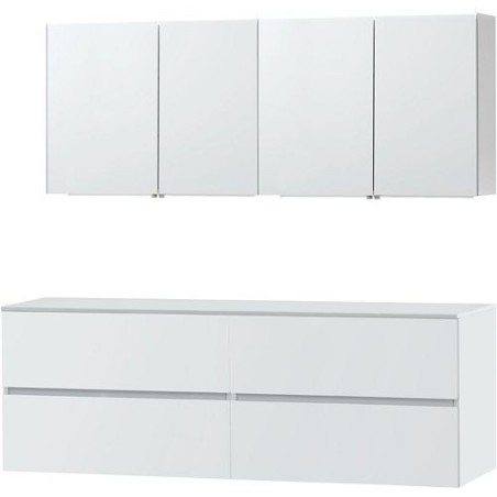 Meuble Molto 180 pour lavabo à poser solid avec armoire de toilette coloris poudre blanc