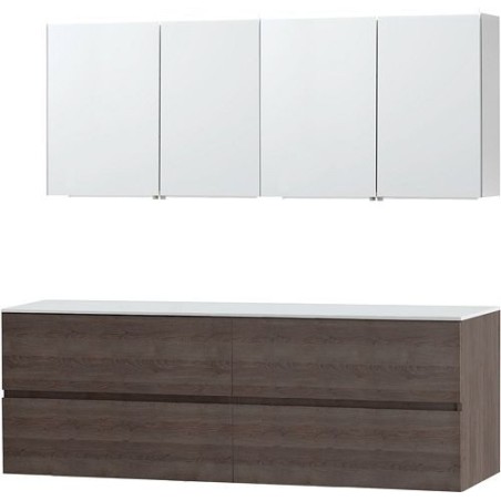 Meuble Molto 180 pour lavabo à poser solid avec armoire de toilette coloris chêne gris