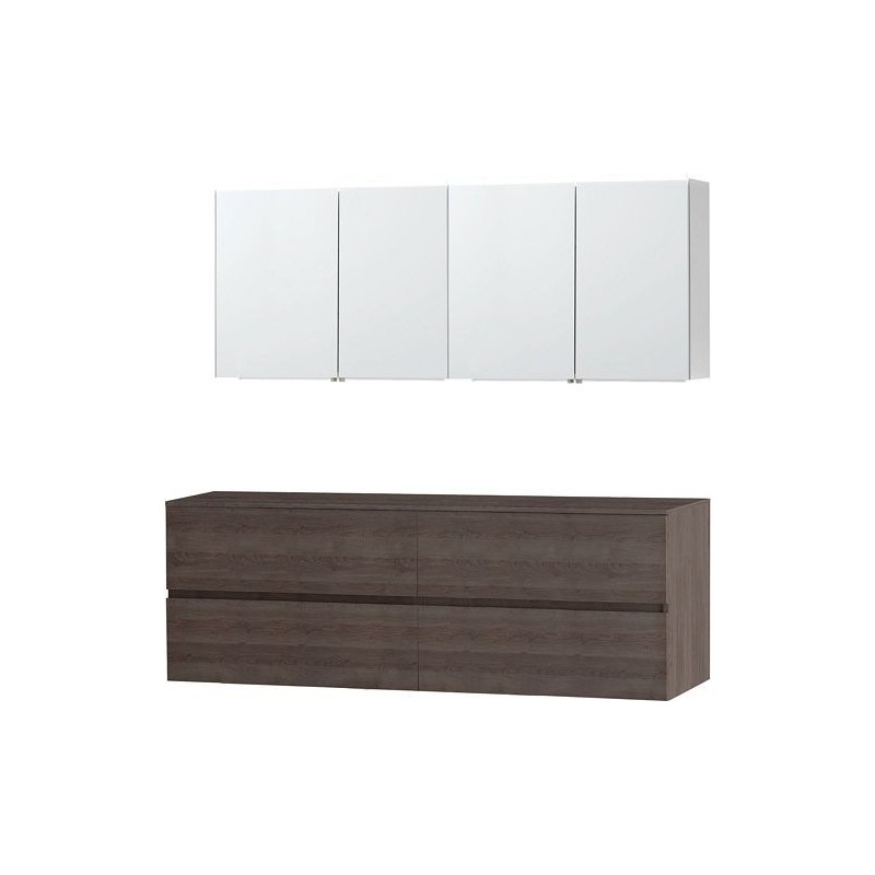 Meuble Molto 180 pour lavabo à poser avec armoire de toilette coloris chêne gris