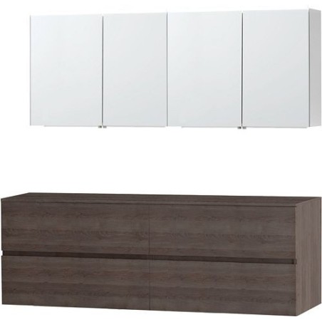 Meuble Molto 180 pour lavabo à poser avec armoire de toilette coloris chêne gris