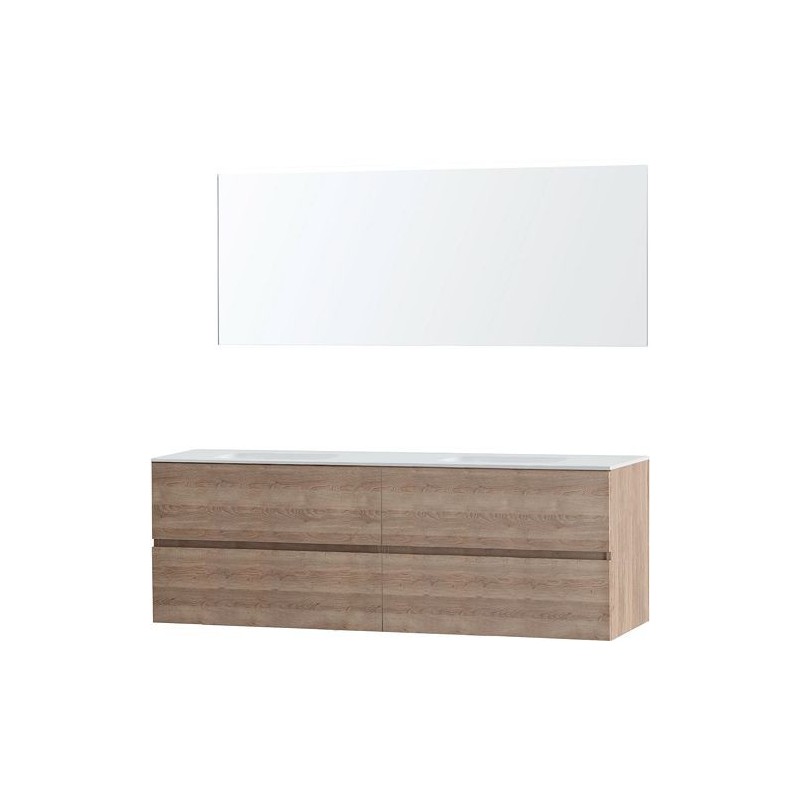 Meuble Molto 180 coloris chêne naturel 2 lavabos solid avec miroir