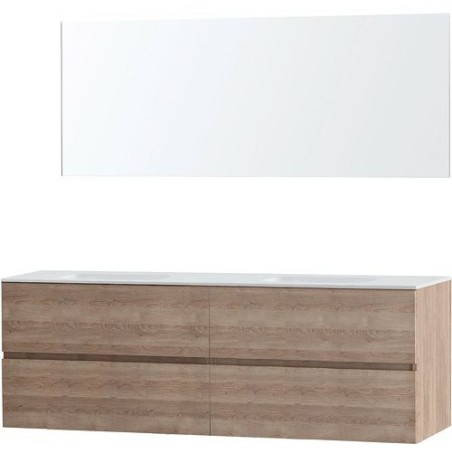 Meuble Molto 180 coloris chêne naturel 2 lavabos solid avec miroir