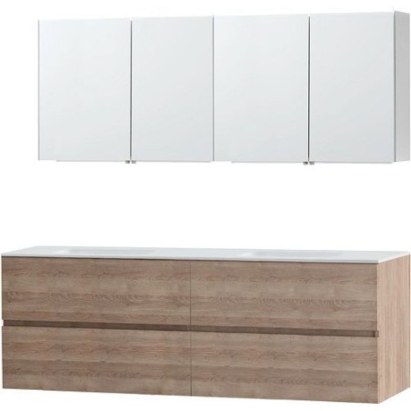 Meuble Molto 180 coloris chêne naturel 2 lavabos solid avec armoire de toilette