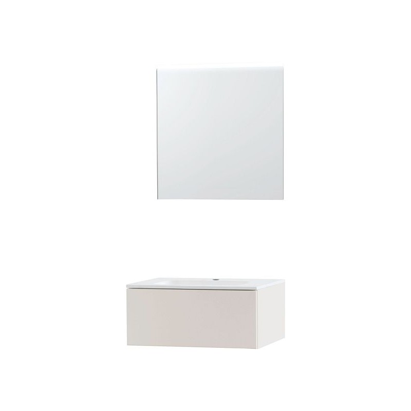 Meuble puro solo beige satin 70 1 tiroir marbre synthétique miroir