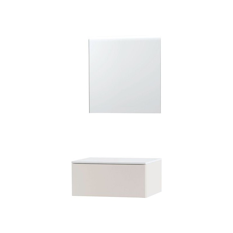 Meuble puro solo beige satin 70 1 tiroir solide à poser miroir