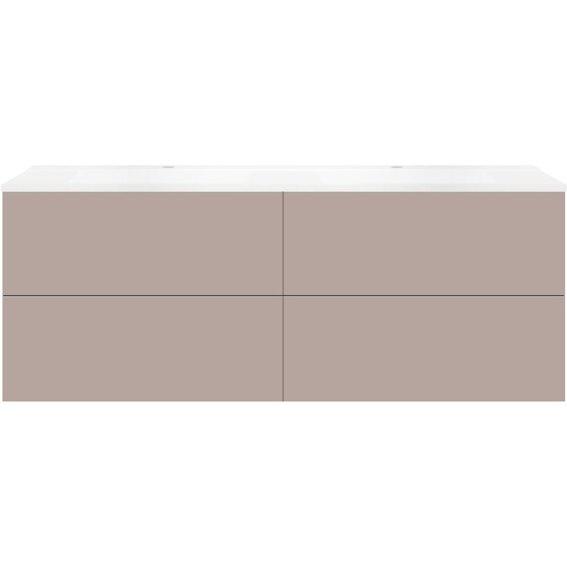 Sous meuble Coffee 4 tiroirs 160 duo basalte gris +double lavabo blanc mat