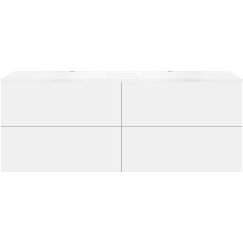 Sous meuble Coffee 4 tiroirs 160 duo blanc mat +double lavabo blanc