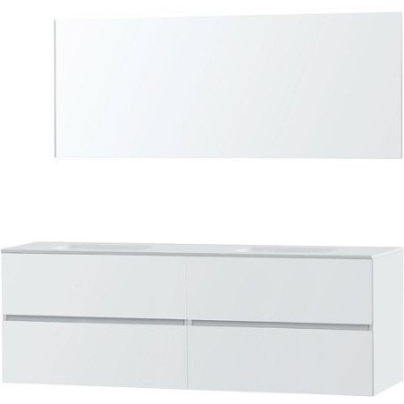 Meuble Molto 180 2 lavabo solid avec miroir coloris poudre blanc
