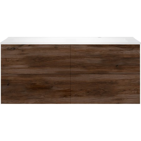 Sous meuble Coffee 4 tiroirs 140 noyer décor velours+lavabo droite blanc mat