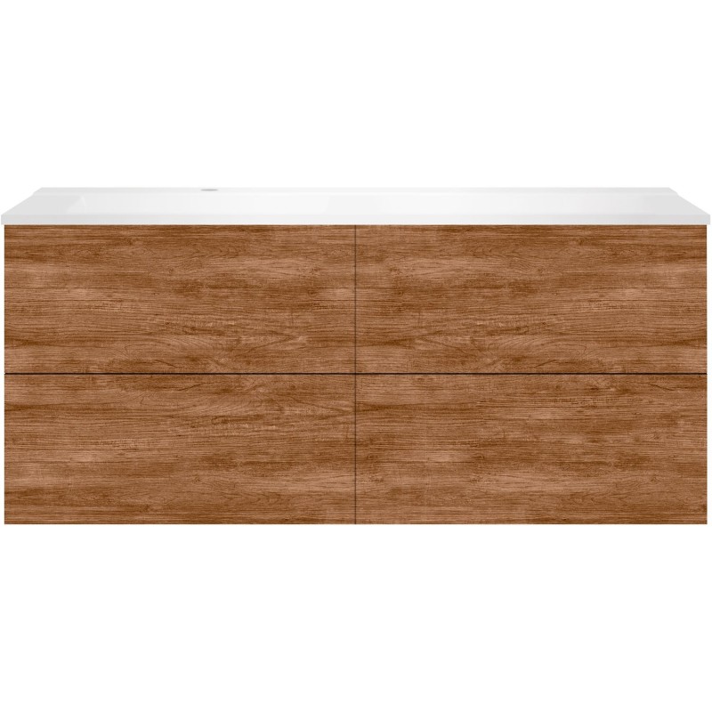 Sous meuble Coffee 4 tiroirs 140 tectona décor cannelle+lavabo gauche blanc mat