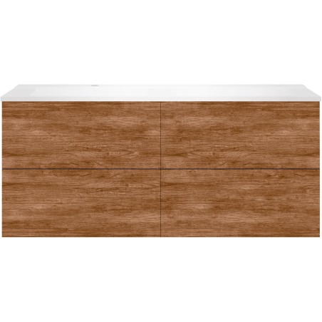 Sous meuble Coffee 4 tiroirs 140 tectona décor cannelle+lavabo gauche blanc mat