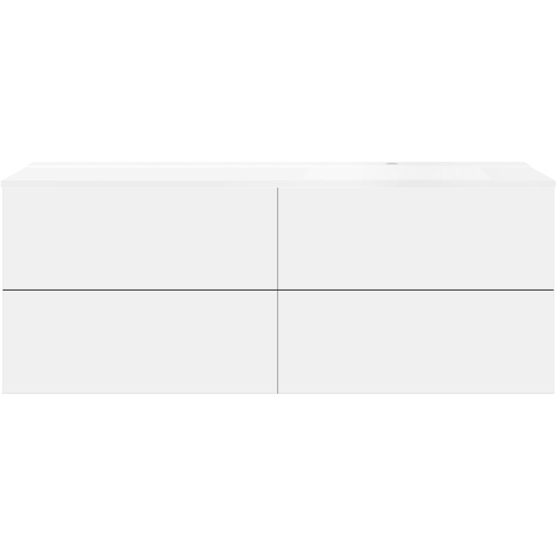 Sous meuble Coffee 4 tiroirs 160 blanc mat+lavabo droite blanc