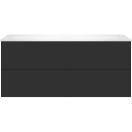 Sous meuble Coffee 4 tiroirs 140 duo graphite doux mat +double lavabo blanc