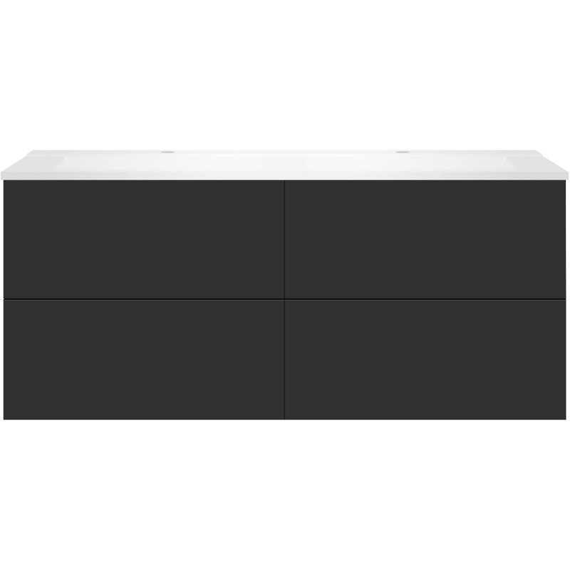 Sous meuble Coffee 4 tiroirs 140 duo graphite doux mat +double lavabo blanc mat