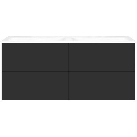 Sous meuble Coffee 4 tiroirs 140 duo graphite doux mat +double lavabo porcelaine sans trou robinet blanc