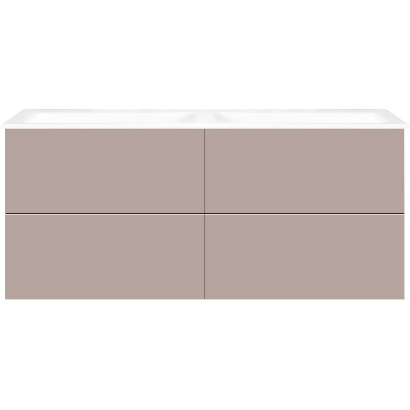 Sous meuble Coffee 4 tiroirs 140 duo gris basalte mat+double lavabo porcelaine sans trou robinet blanc