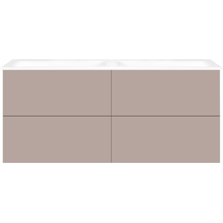 Sous meuble Coffee 4 tiroirs 140 duo gris basalte mat+double lavabo porcelaine sans trou robinet blanc