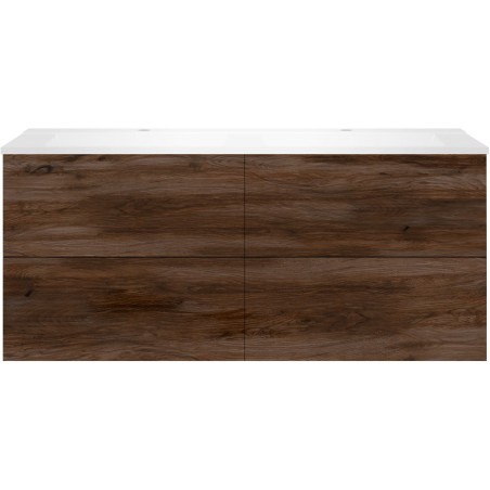 Sous meuble Coffee 4 tiroirs 140 duo noyer décor velours +double lavabo blanc mat