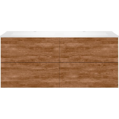 Sous meuble Coffee 4 tiroirs 140 duo tectona décor cannelle +double lavabo blanc mat