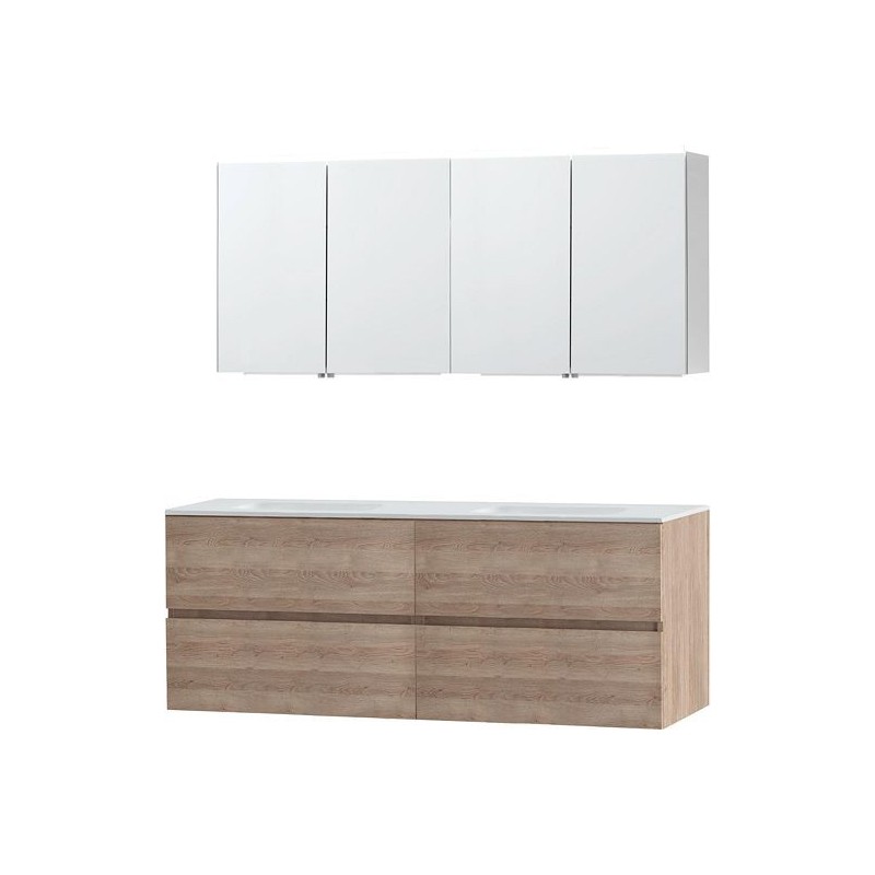 Meuble Molto 160 solid avec armoire de toilette coloris chêne naturel