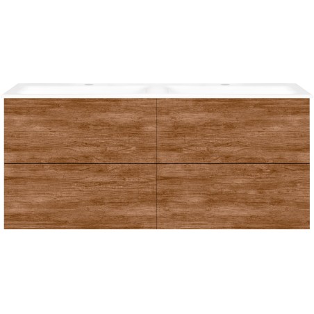 Sous meuble Coffee 4 tiroirs 140 duo tectona décor cannelle +double lavabo porcelaine blanc