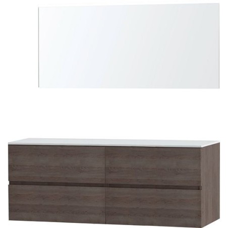 Meuble Molto 160 pour lavabo à poser solid avec miroir coloris chêne gris