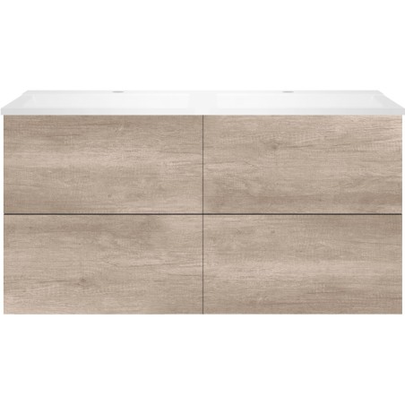 Sous meuble Coffee 4 tiroirs 120 duo chêne décor flanelle +double lavabo blanc mat