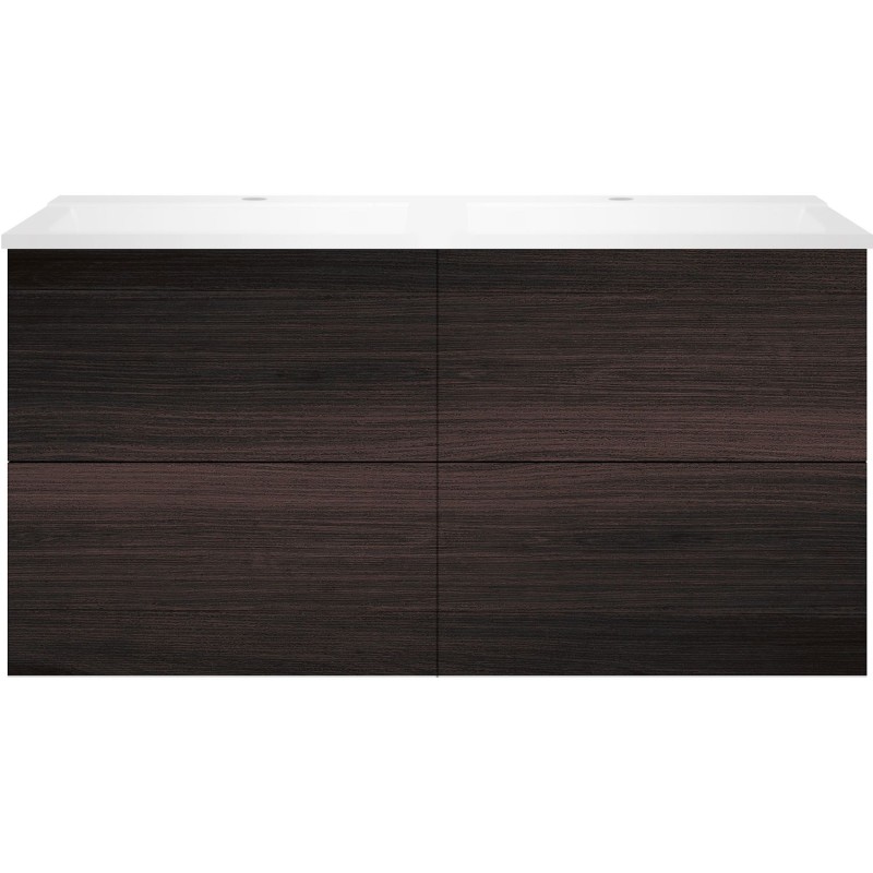 Sous meuble Coffee 4 tiroirs 120 duo chêne décor mokka +double lavabo blanc