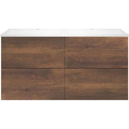 Sous meuble Coffee 4 tiroirs 120 duo chêne décor rouille +double lavabo blanc mat